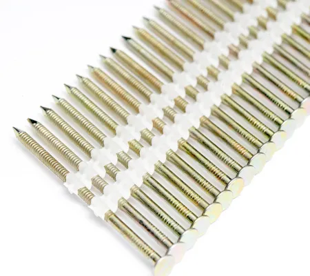 Реечные гвозди 21 градус 64х2,8 мм по дереву на пластиковой кассете, кольцевая накатка, оцинкованные